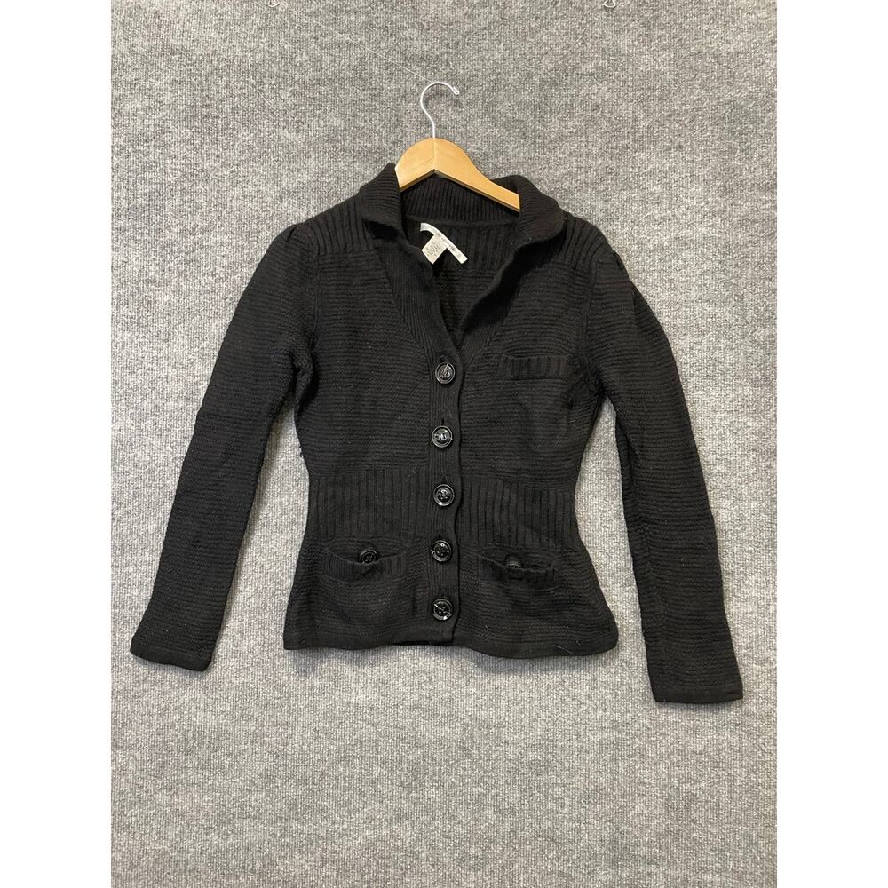Diane Von Furstenberg Black Sweater Knit Button Up Size Small Womens
